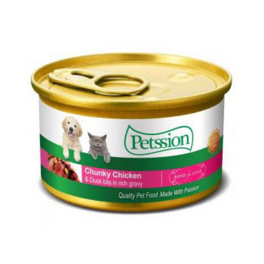 Petssion 貓犬用罐頭 汁煮滑雞塊鴨肉粒 Chunky Chicken & Duck bits in rich gravy 3oz
