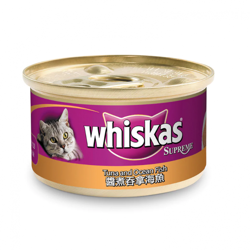 whiskas偉嘉 極品貓罐頭 醬煮吞拿魚加海魚 85g (10164430)