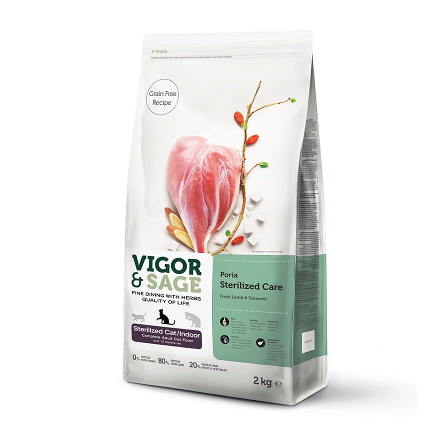 VIGOR & SAGE 無穀物天然糧 絕育室內貓 (茯苓+新鮮羊肉+海苔)Sterilized 2kg (17083) (TBS)