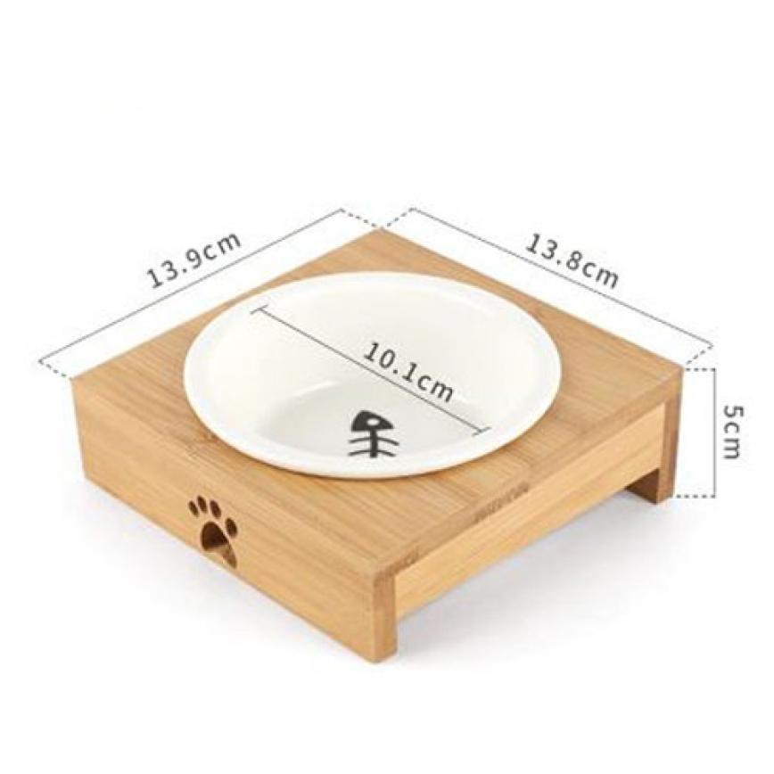 竹架寵物碗 白色陶瓷單碗 (貓犬用) 圖 1