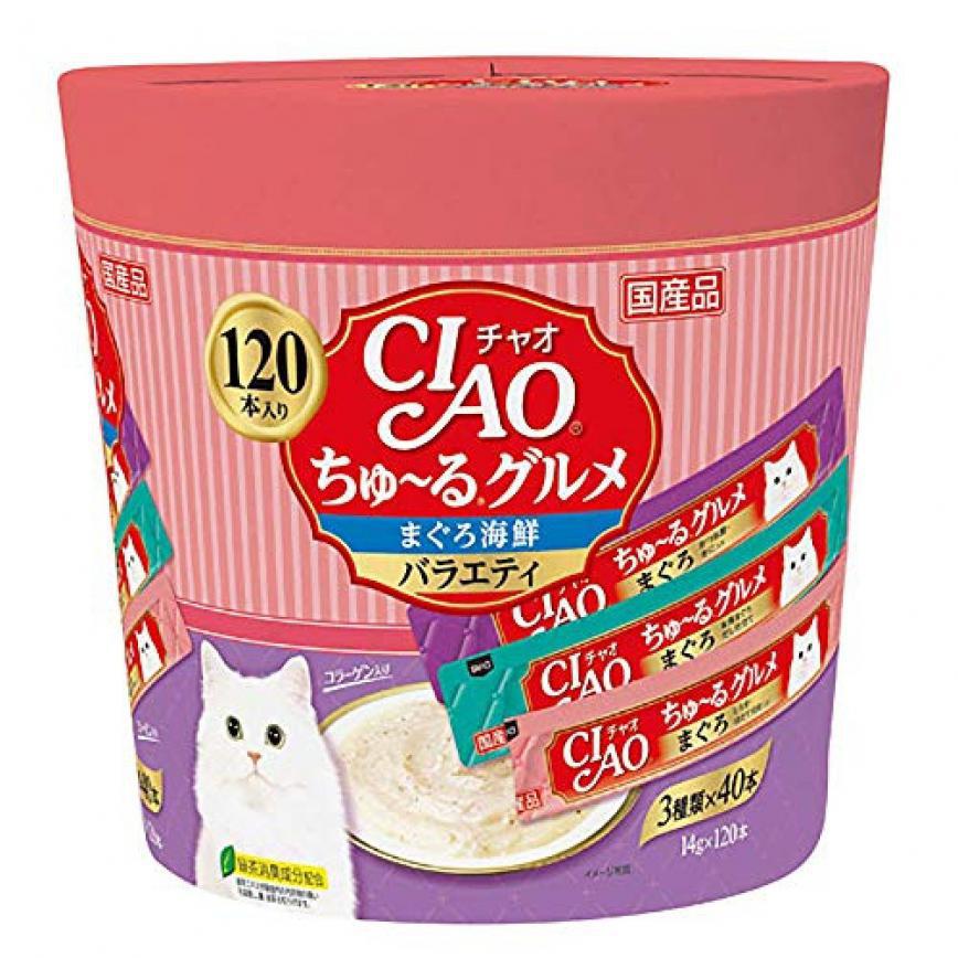 CIAO 肉泥 貓零食 金槍魚.海鮮肉醬 14g 120本罐裝 SC-211 (粉紅紫) 圖 1