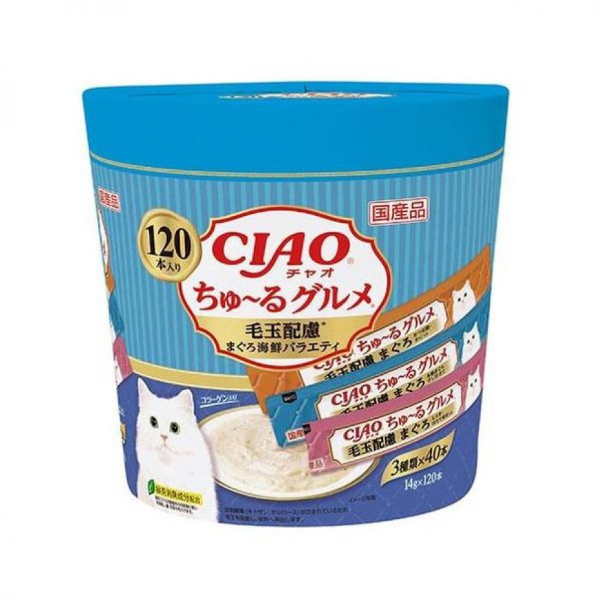 CIAO 肉泥 貓零食 毛玉配慮 金槍魚海鮮肉醬 14g 120本罐裝 SC-214 圖 1
