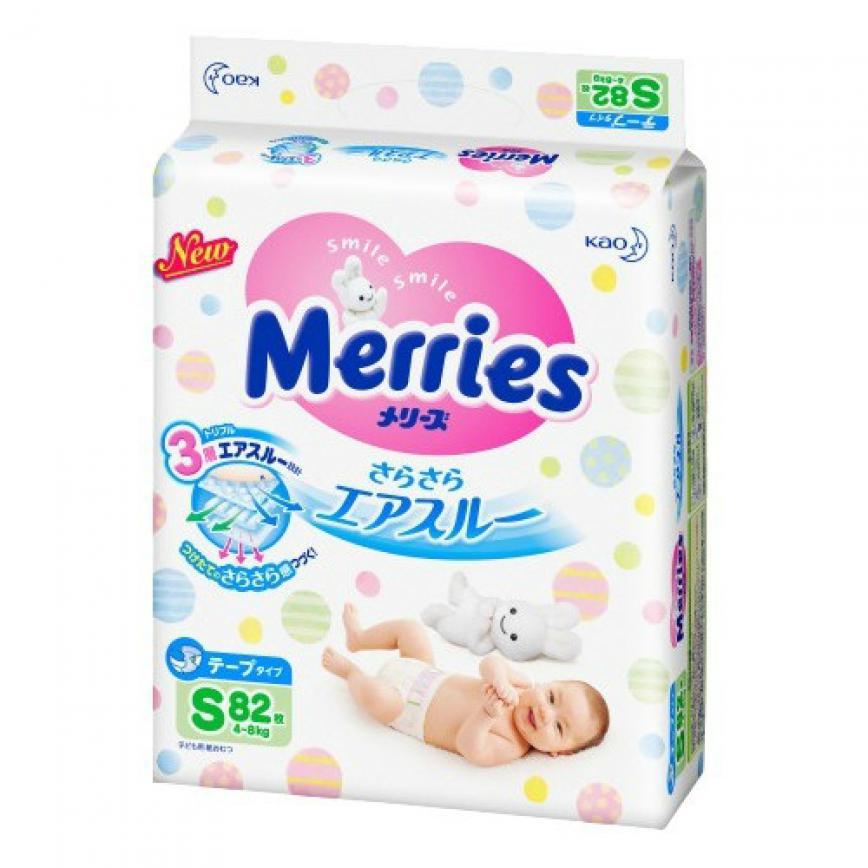 日本花王Kao Merries 紙尿片 S碼 82枚 (4-8kg適用)