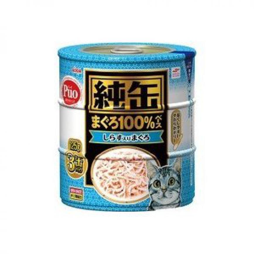 日本AIXIA 愛喜雅 貓罐頭 純缶系列 吞拿魚+白飯魚 125g 3缶入 圖 1