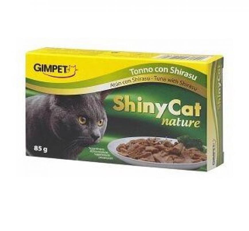 Gim Cat 貓罐頭 ShinyCat Nature 天然優質水煮罐 吞拿魚及白飯魚 85g (深綠) (代理停售) (停售)