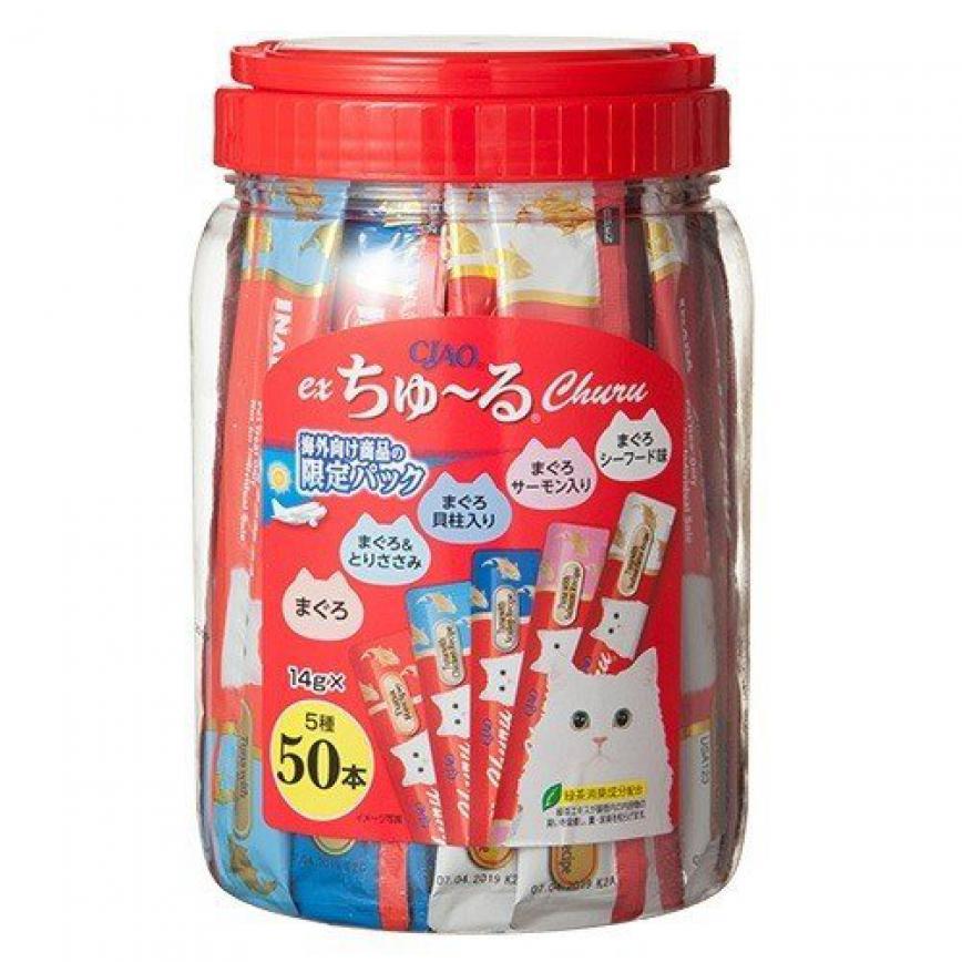 CIAO 肉泥 貓零食 綜合海鮮金槍魚肉醬 14g 50本罐裝 (紅) - 限定品 圖 1