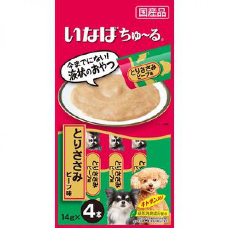 CIAO 狗零食 日本肉泥餐包 狗狗配方 雞肉牛肉肉醬 14g 4本入 (紅綠) (D-103) (TBS) 圖 1