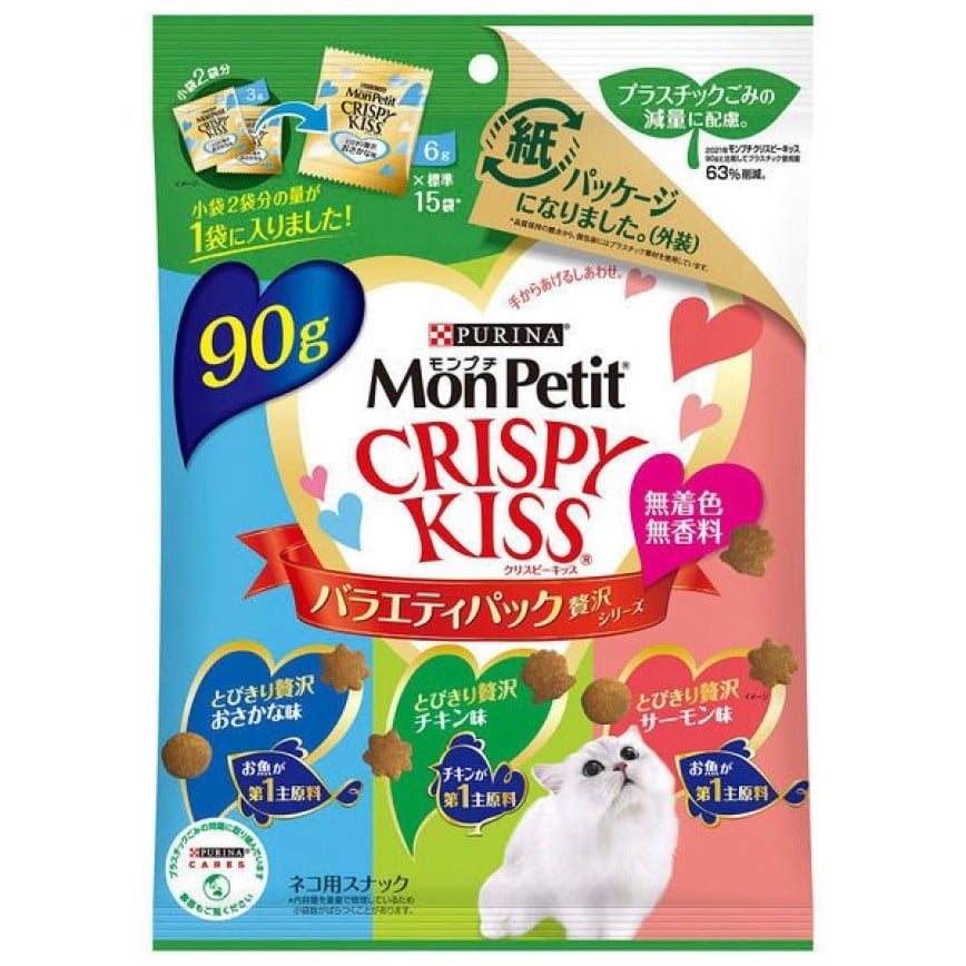 日本MonPetit Crispy Kiss 貓零食 貓脆餅 奢華魚肉雞肉及三文魚味 6g x 15袋