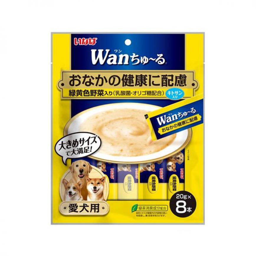 日本INABA狗狗肉泥餐包 腸胃健康配慮 綠黄色野菜肉醬 160g (黃)