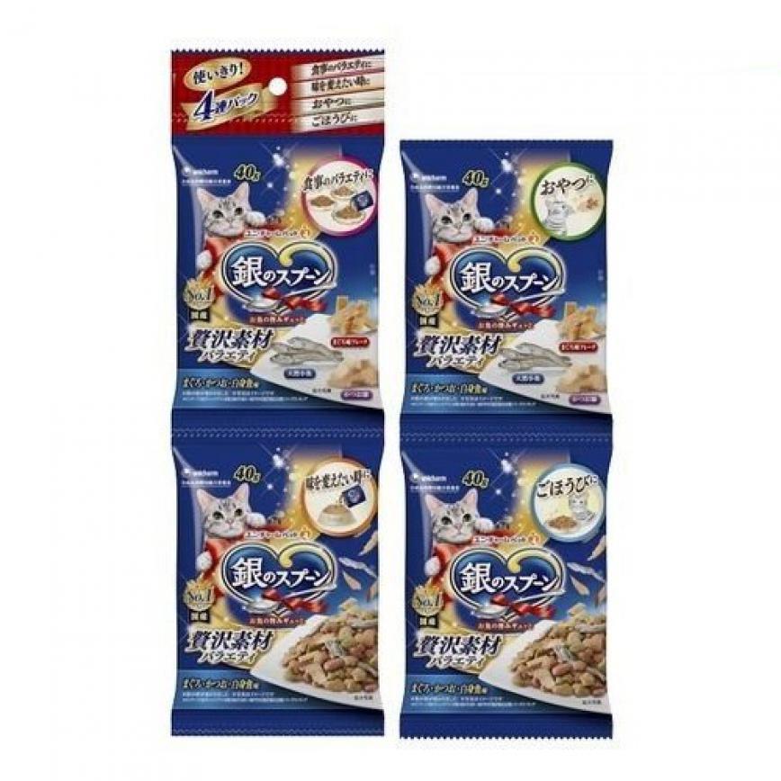 Unicharm 貓零食 日本三星銀匙 貓脆餅 金槍魚鰹魚及白魚 40g 4本入 (藍)