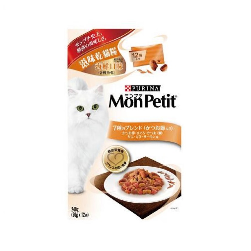 MonPetit 貓零食 滋味乾貓糧 海鮮口味(含鰹魚乾) 240g (20g x 12袋) (橙) (NE12378421) (TBS)
