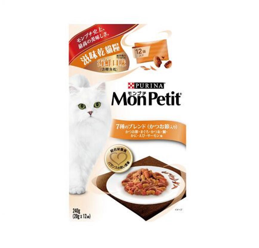 MonPetit 滋味乾貓糧 海鮮口味(含鰹魚乾) 240g (20g x 12袋) (橙) (破損品) (賞味期限 2019.12) 圖 1