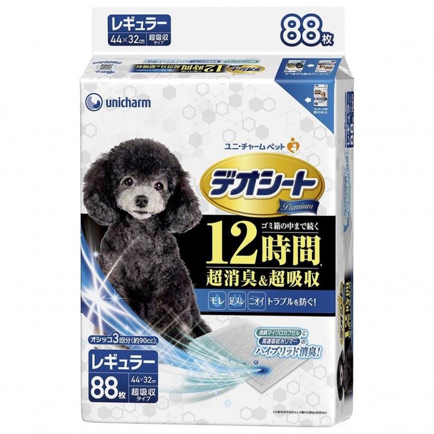 Unicharm 狗尿墊 狗尿片 日本 Premium Regular 超消臭超吸收增量裝 寵物尿墊 [44*32 L碼 88枚入] (藍) 停售