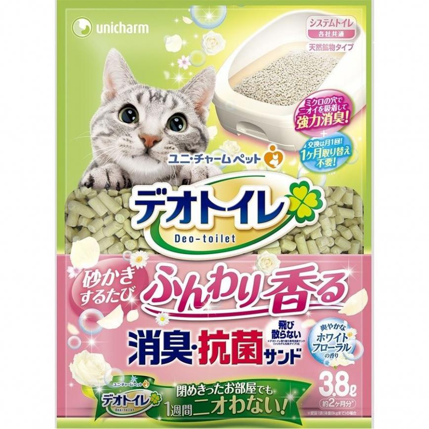 Unicharm 日本消臭大師消臭抗菌沸石 矽膠貓砂 粉紅花香味 3.8L