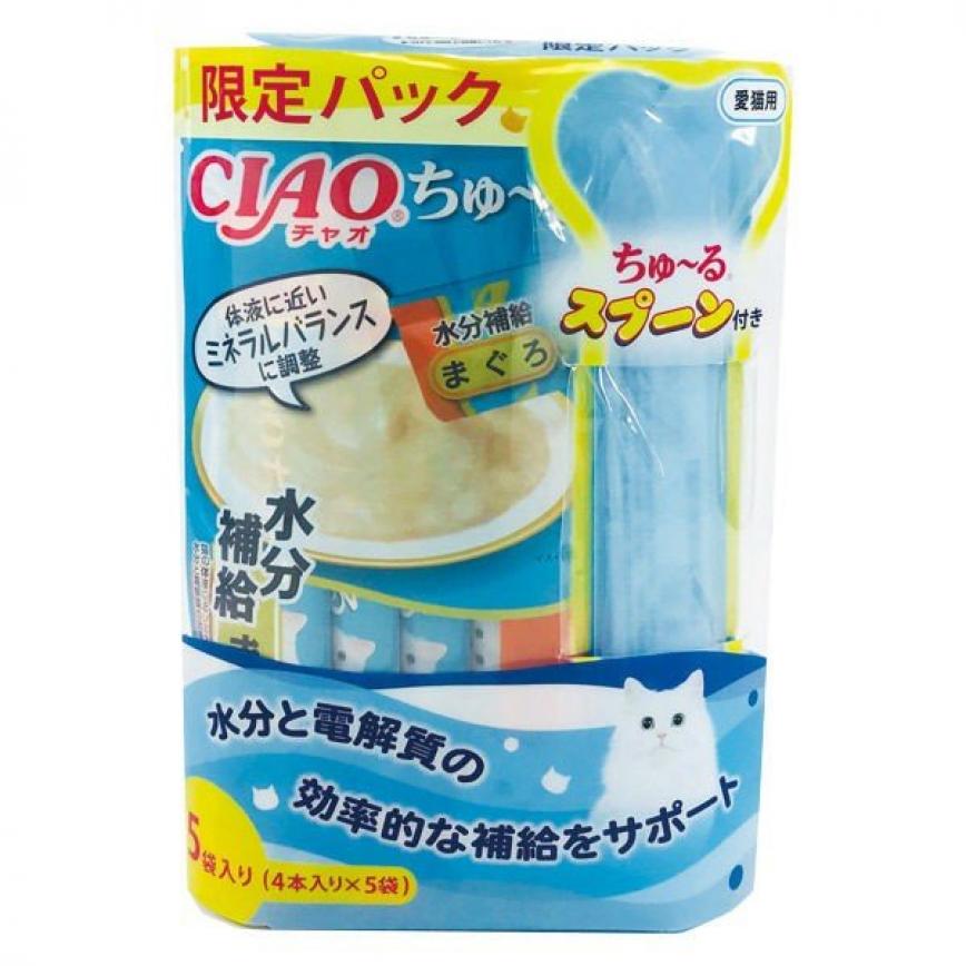 CIAO 肉泥 貓零食 水分補給 金槍魚肉醬 14g 4本入 5本入 (淺藍) - 限定商品 圖 1