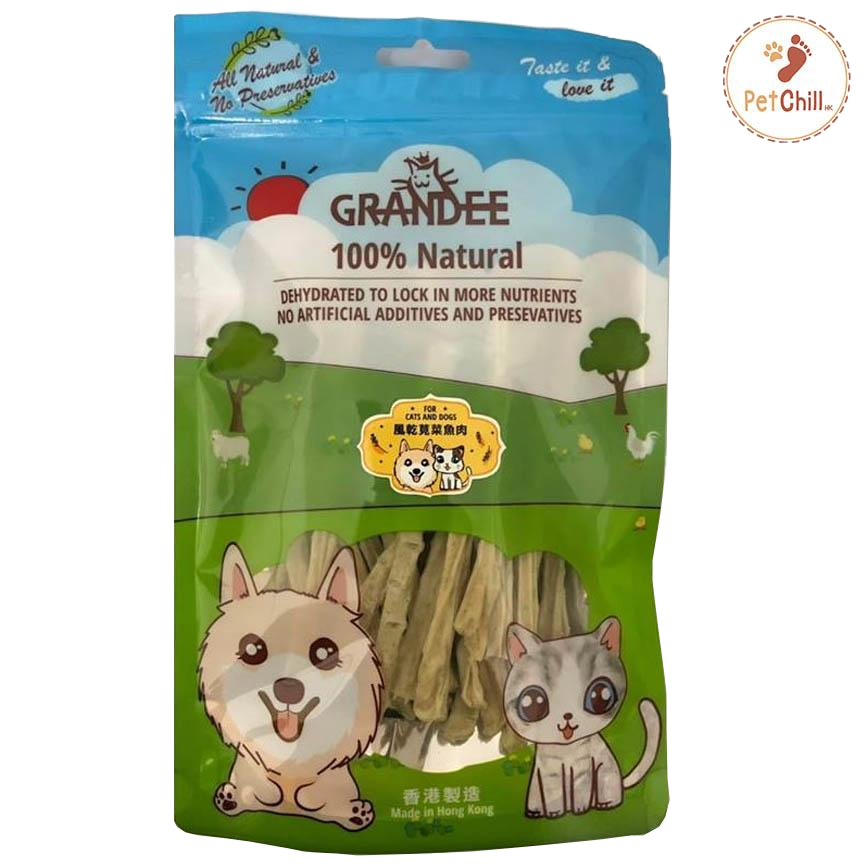 GRANDEE 香港製造 天然風乾小食 莧菜魚肉條 50g (GD/13-50) 貓犬用)