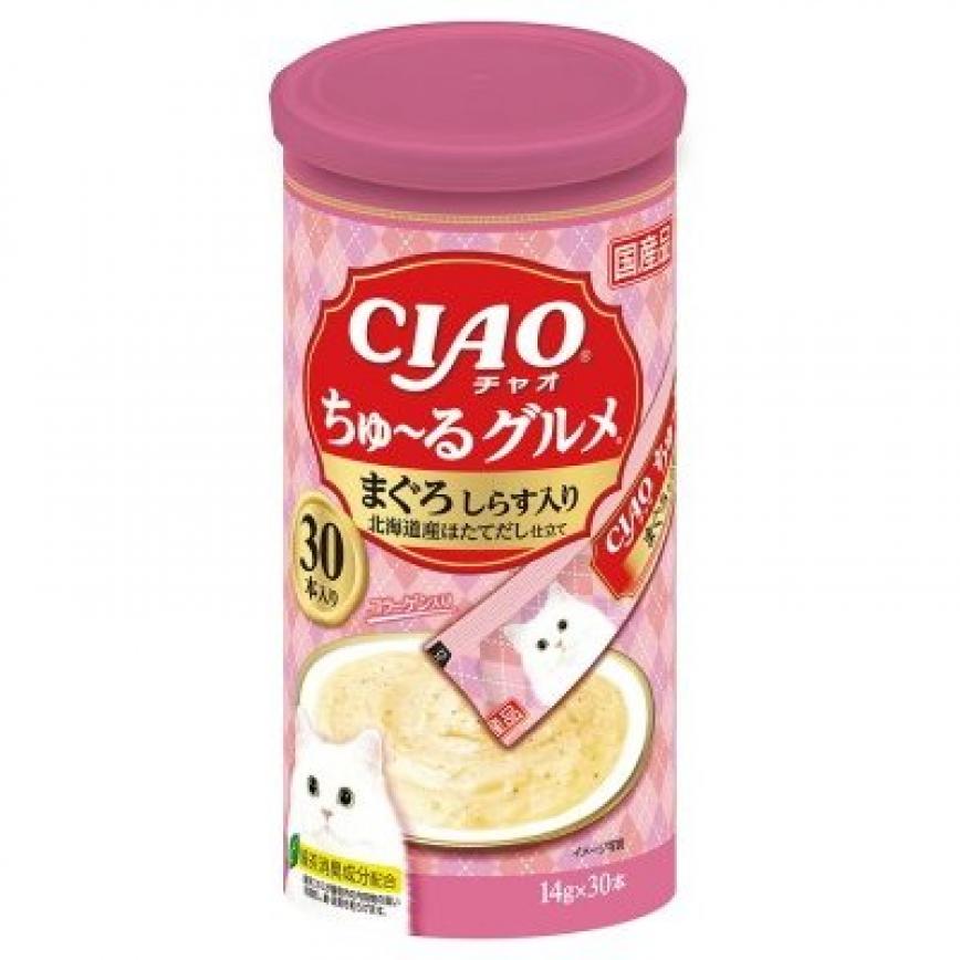 CIAO 肉泥 貓零食 北海道扇貝+金槍魚肉醬 14g 30本罐裝 (粉紅) 圖 1