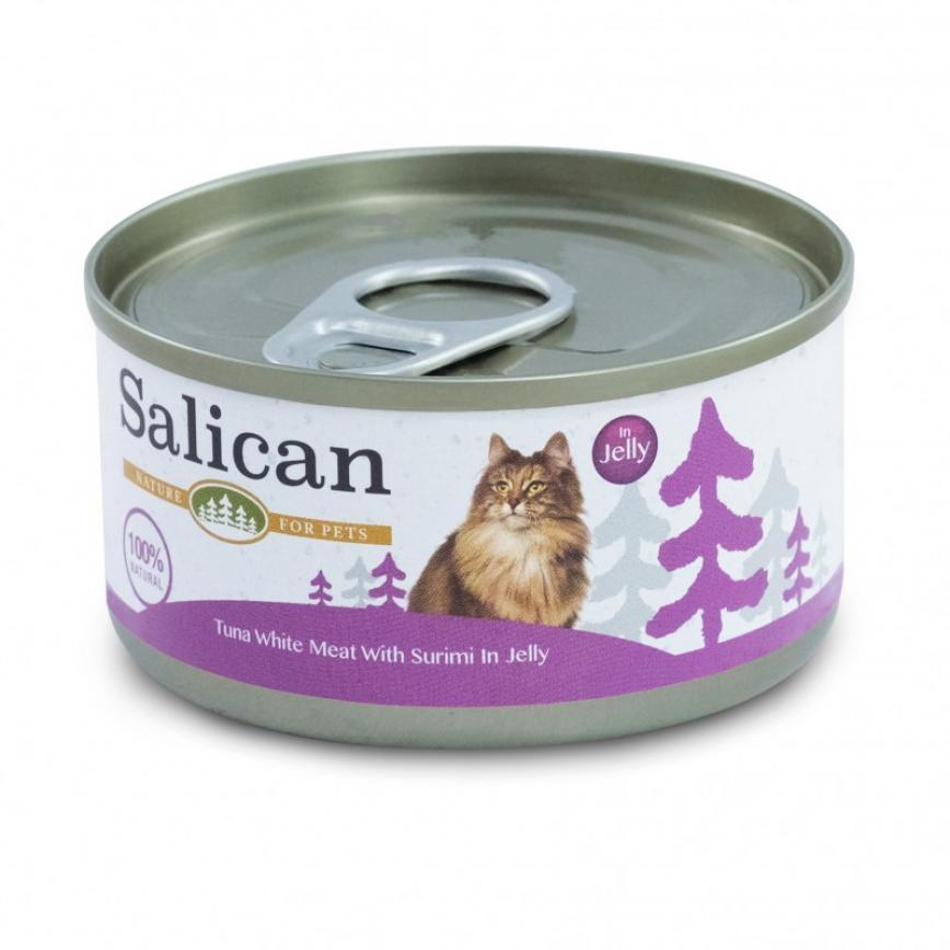Salican 貓罐頭 白肉吞拿魚蟹肉啫喱 85g 紫 (001970)
