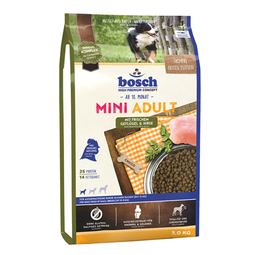 Bosch 狗糧 成犬糧 細種成犬配方 雞肉+火雞肉及小米 3kg (BO-5206003)
